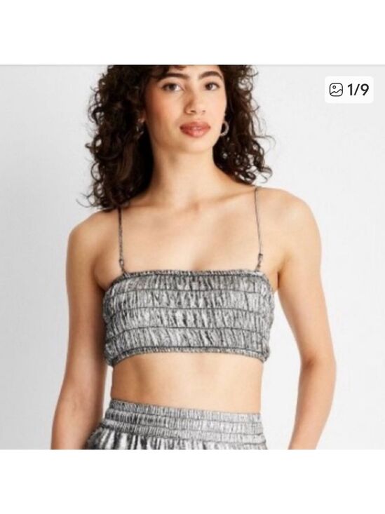 Future Collective Tops - silver metallic strappy smocked top. 2XL